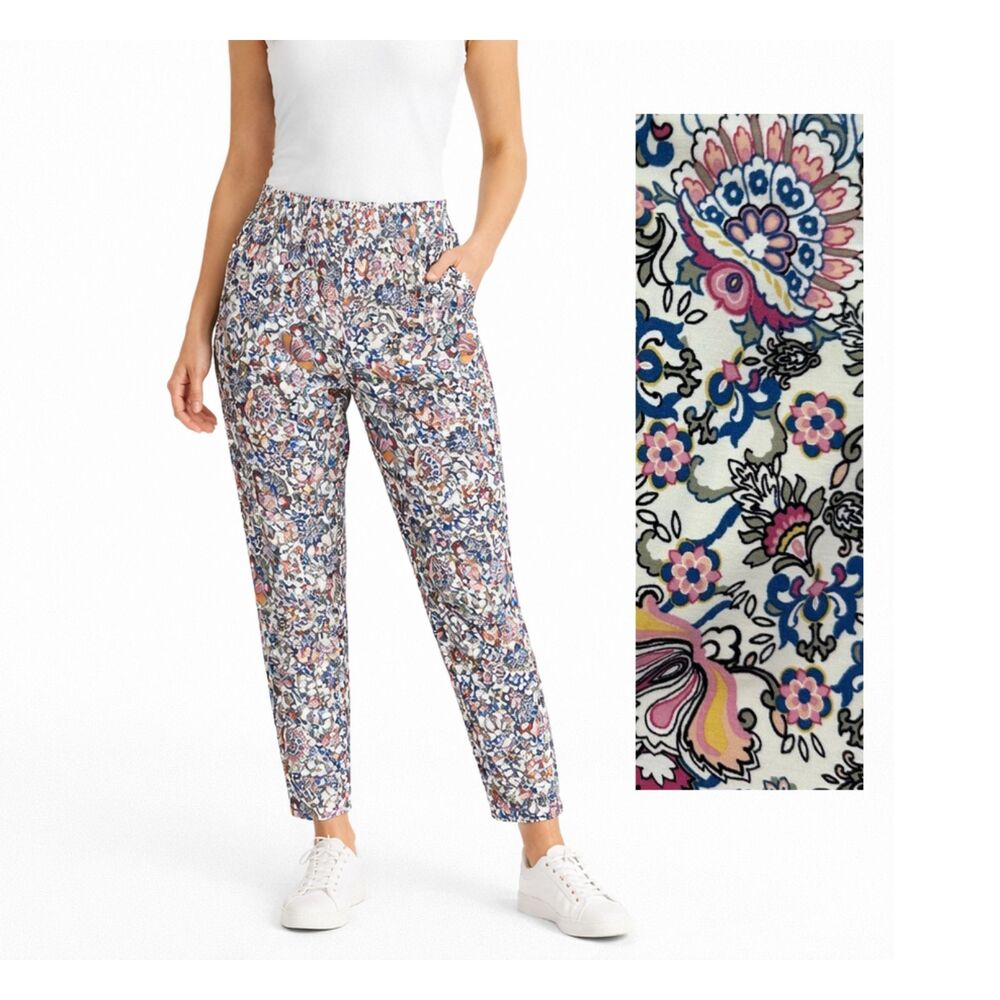 Chicos Floral Print pull-on Women's Pants - Pink & Blue